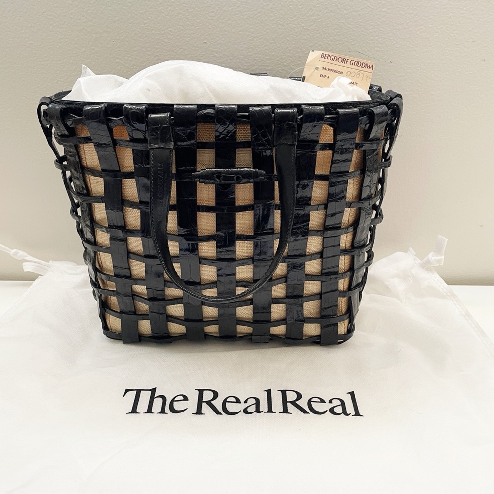 New Nancy Gonzalez leather woven tote purse shoulder bag designer luxury black